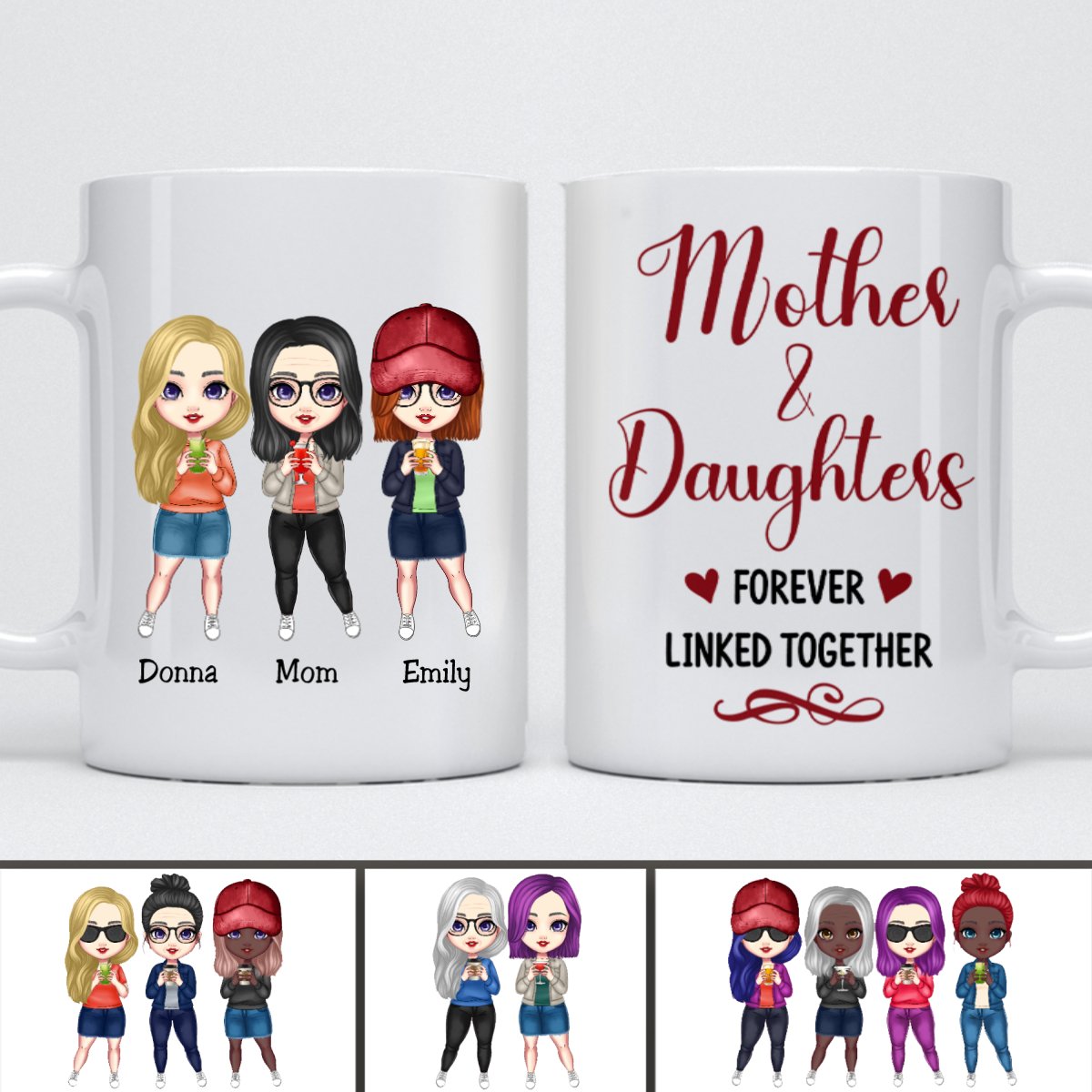 Mother And Daughter - Mother & Daughters Forever Linked Together - Personalized Mug - Makezbright Gifts