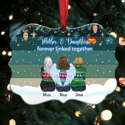 Mother And Daughters Forever Linked Together - Personalized Christmas Ornaments (Green) - Makezbright Gifts