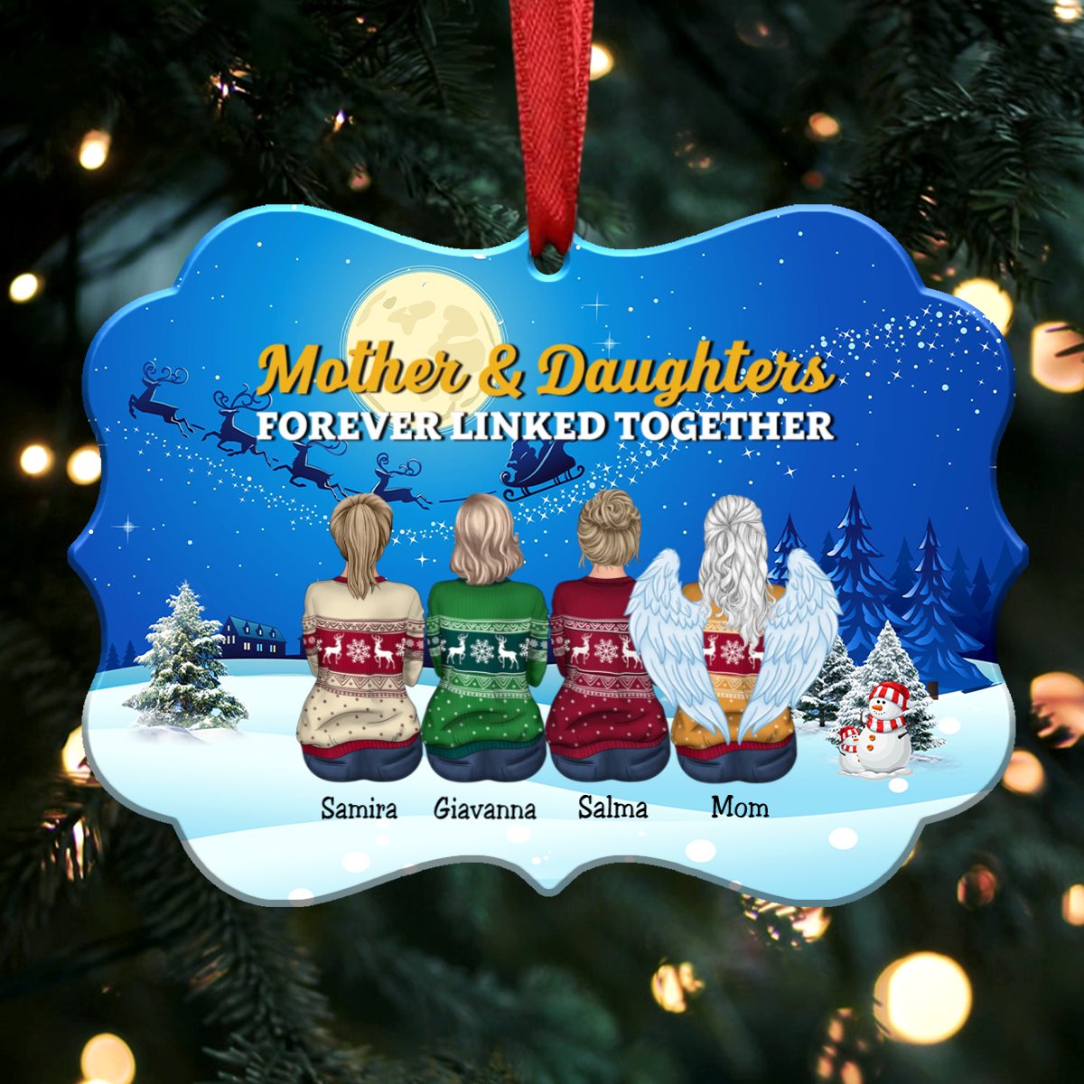 Mother & Daughter Forever Linked Together - Personalized Christmas Ornament (Moon) - Makezbright Gifts