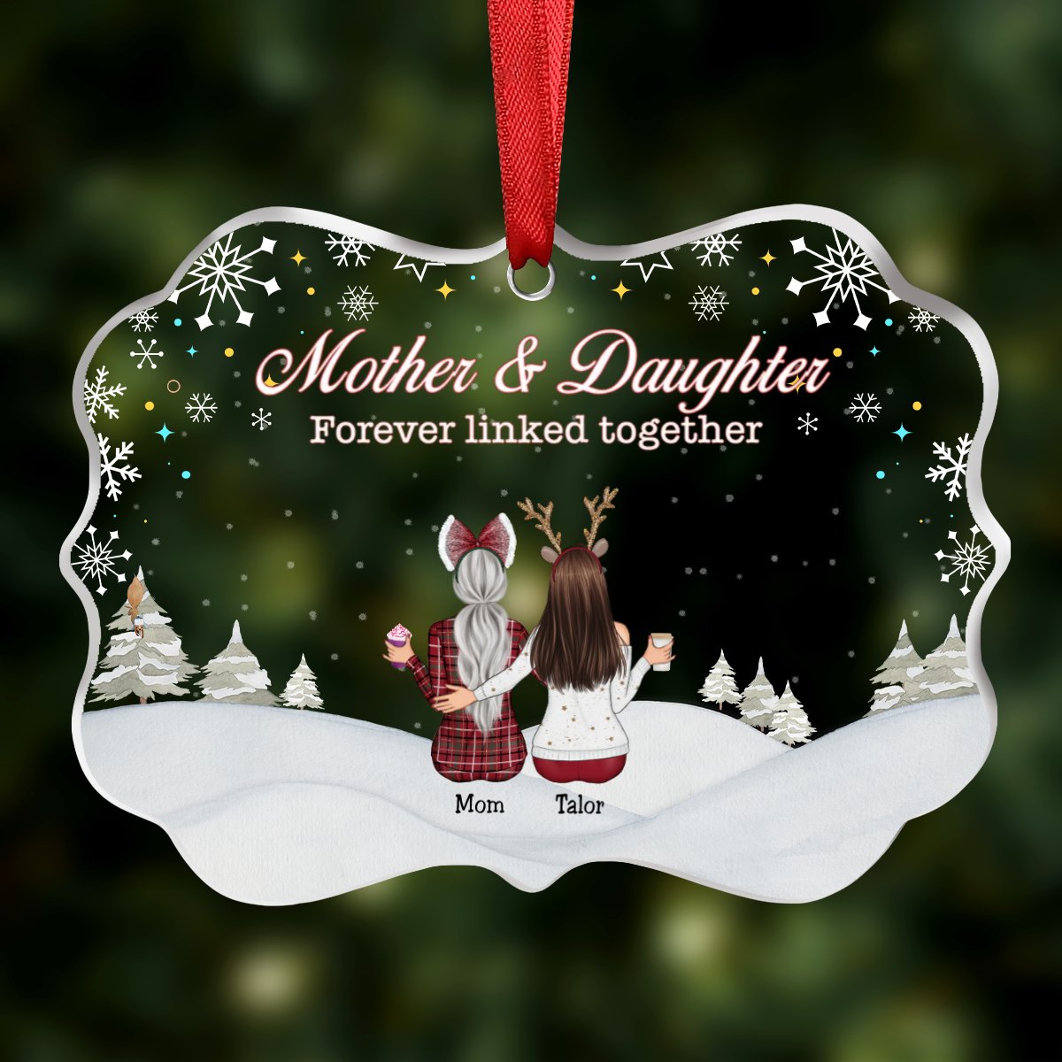 Mother & Daughter - Mother & Daughter Forever Linked Together - Personalized Transparent Ornament - Makezbright Gifts