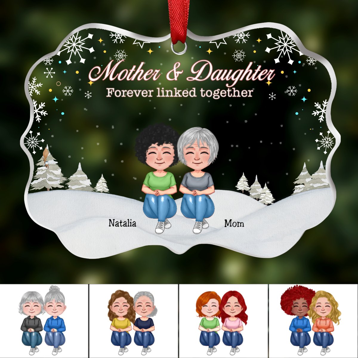 Mother & Daughter - Mother & Daughter Forever Linked Together - Personalized Transparent Ornament (Ver 2) - Makezbright Gifts