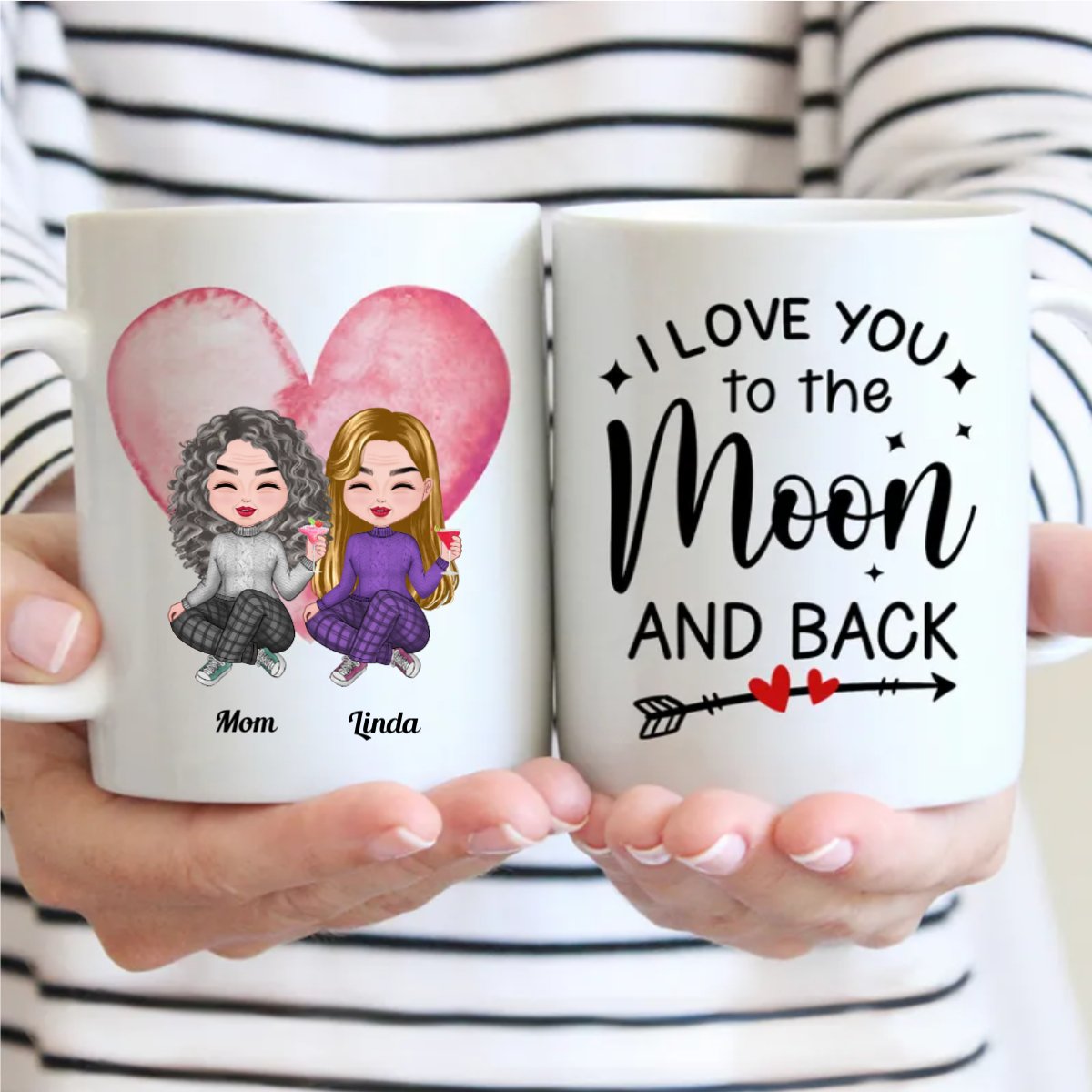 Mother & Daughters - I Love You To The Moon And Back - Personalized Mug - Makezbright Gifts