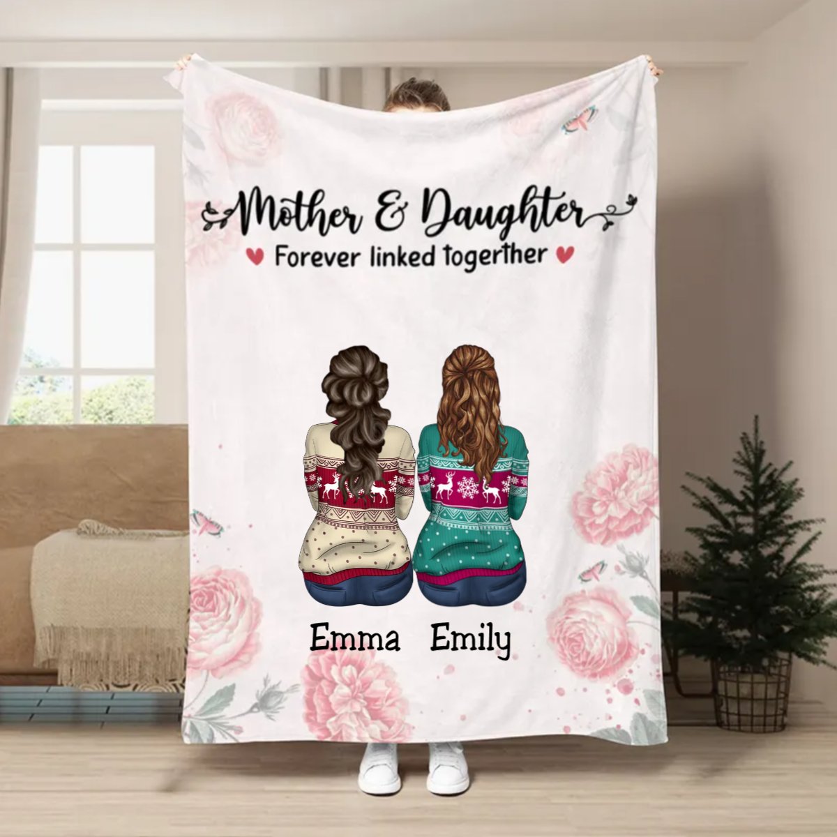 Mother & Daughters - Mother & Daughters Forever Linked Together - Personalized Blanket - Makezbright Gifts