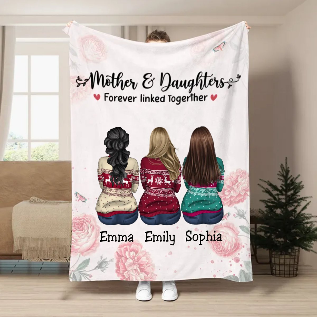 Mother & Daughters - Mother & Daughters Forever Linked Together - Personalized Blanket - Makezbright Gifts