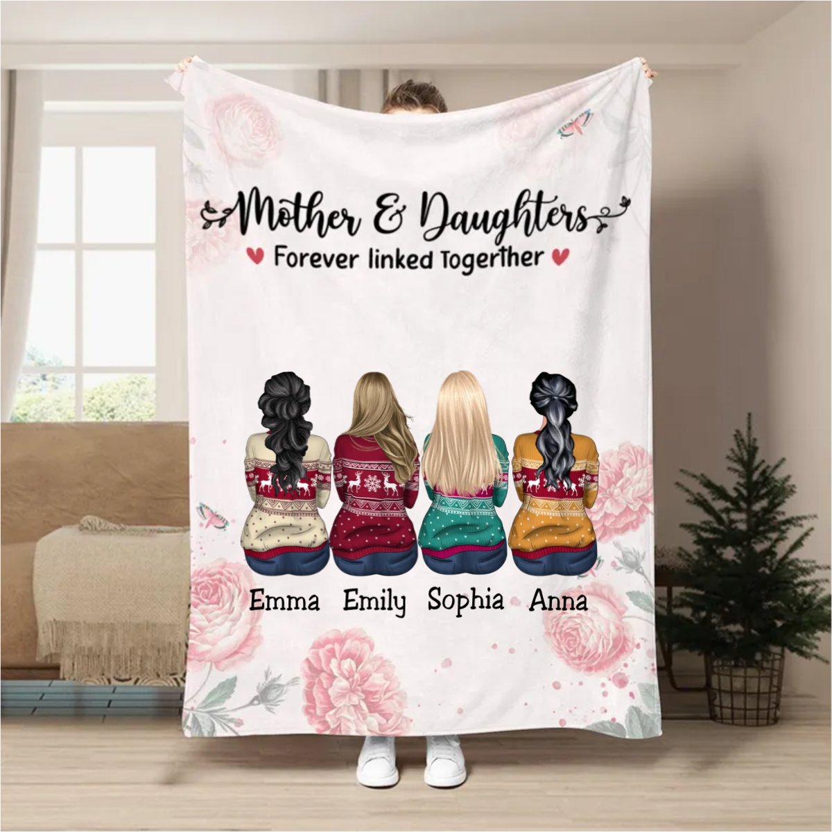 Mother & Daughters - Mother & Daughters Forever Linked Together - Personalized Blanket - Makezbright Gifts