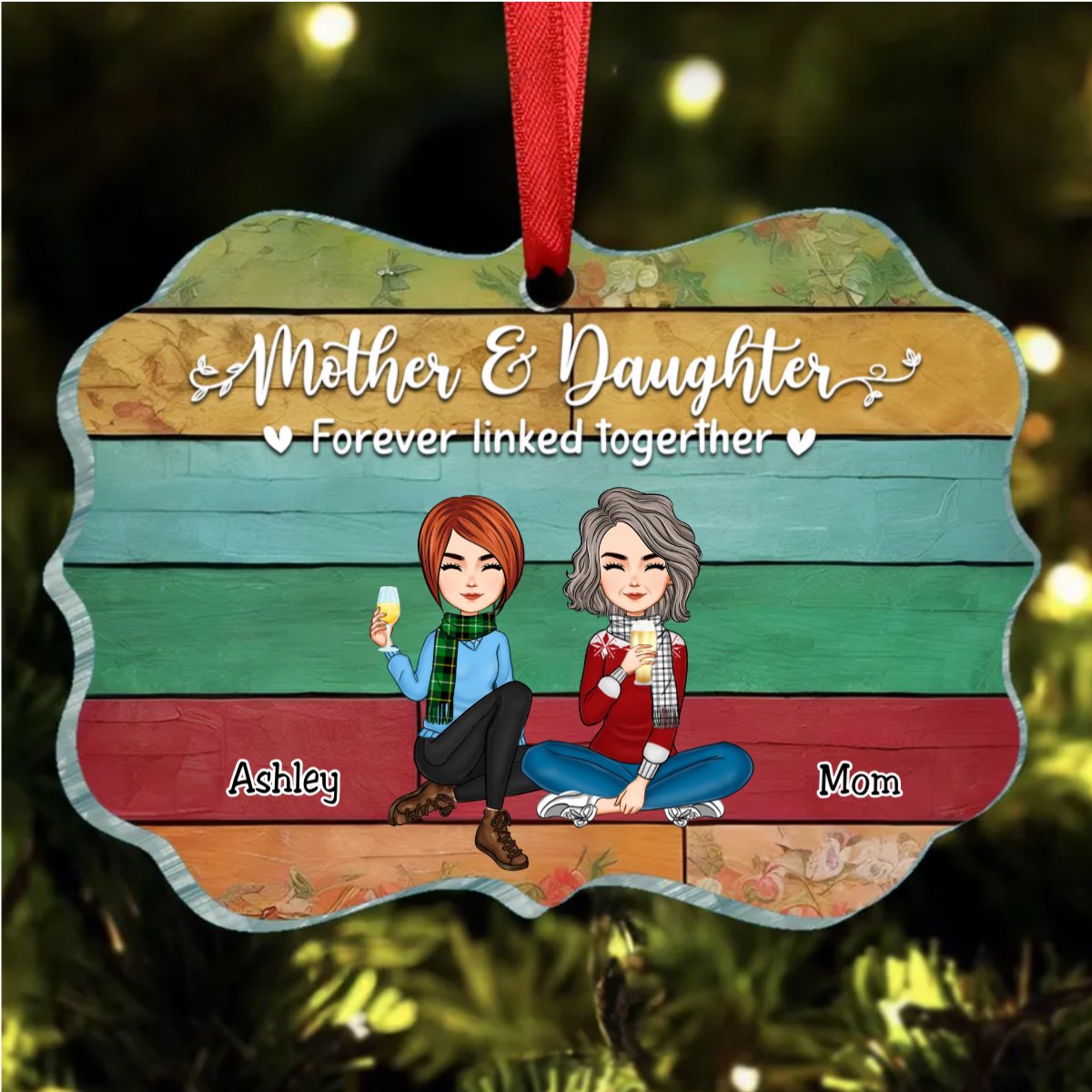 Mother & Daughters - Mother & Daughters Forever Linked Together - Personalized Ornament - Makezbright Gifts