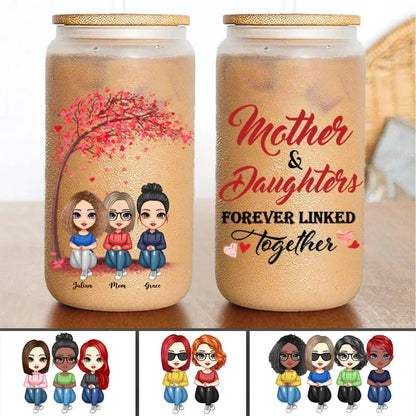 Mother - Doll Women Gift For Mother Mom And Daughters Sitting Under Tree - Personalized Glass Can - Makezbright Gifts