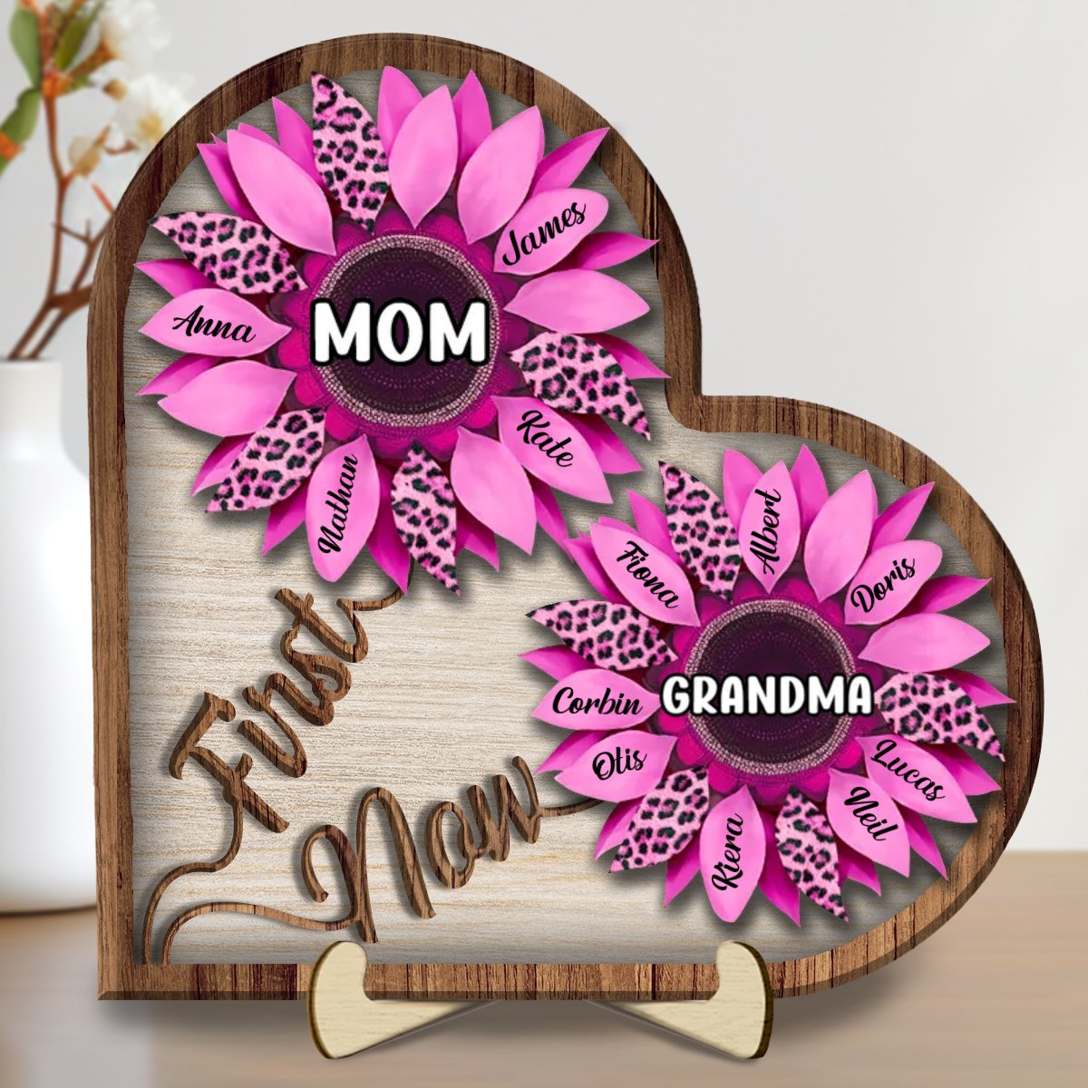 Mother - First Mom Now Grandma - Personalized 2 - Layered Wooden Plaque - Makezbright Gifts