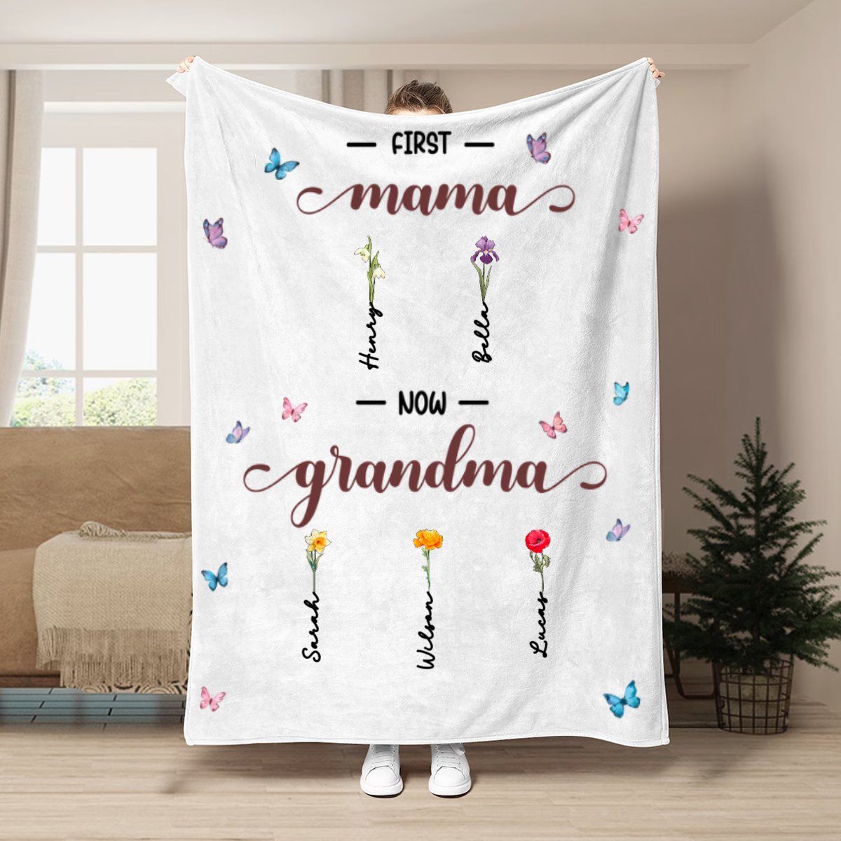 Mother - First Mom Now Grandma - Personalized Blanket (II) - Makezbright Gifts