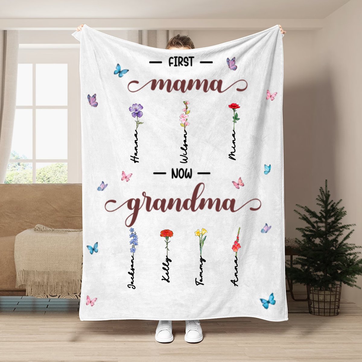 Mother - First Mom Now Grandma - Personalized Blanket (II) - Makezbright Gifts