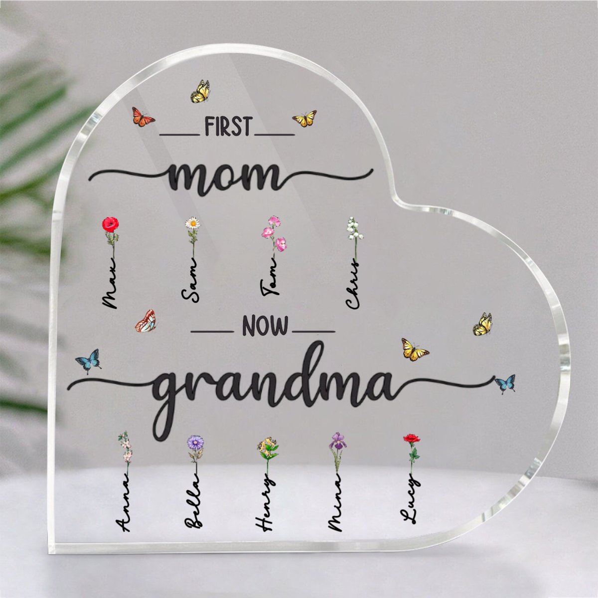 Mother - First Mom Now Grandma - Personalized Heart Acrylic Plaque (II) - Makezbright Gifts