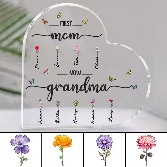 Mother - First Mom Now Grandma - Personalized Heart Acrylic Plaque (L) - Makezbright Gifts