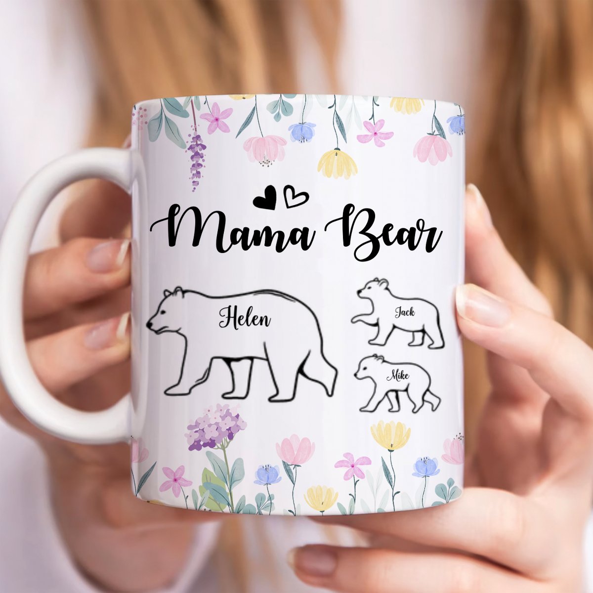 Discover Mother - Floral Mama Bear - Personalized Mug