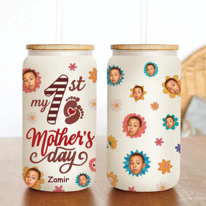 Mother - Happy My 1st Mother's Day Upload Photo - Personalized Glass Can (BU) - Makezbright Gifts