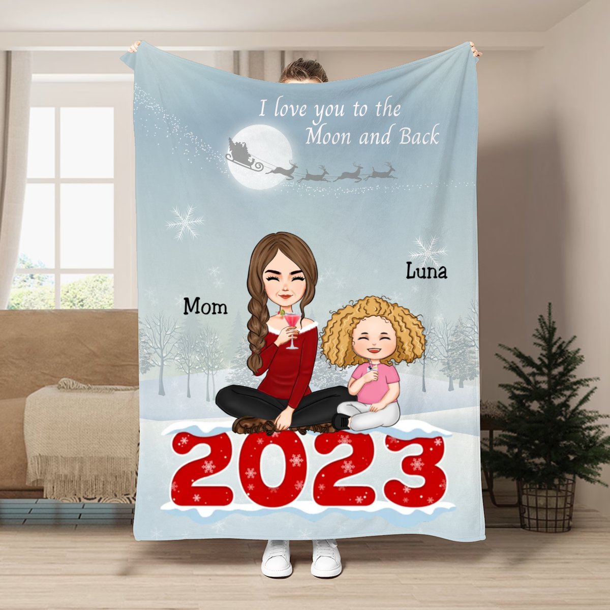 Mother - I Love You To The Moon And Back - Personalized Blanket - Makezbright Gifts