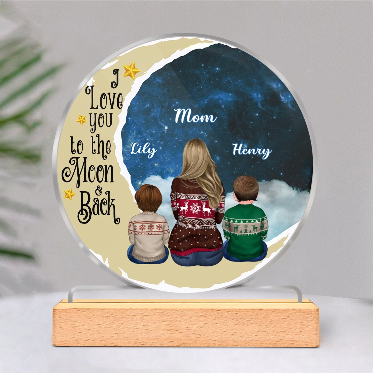 Mother - I love you to the moon and back - Personalized Circle Acrylic Plaque (II) - Makezbright Gifts