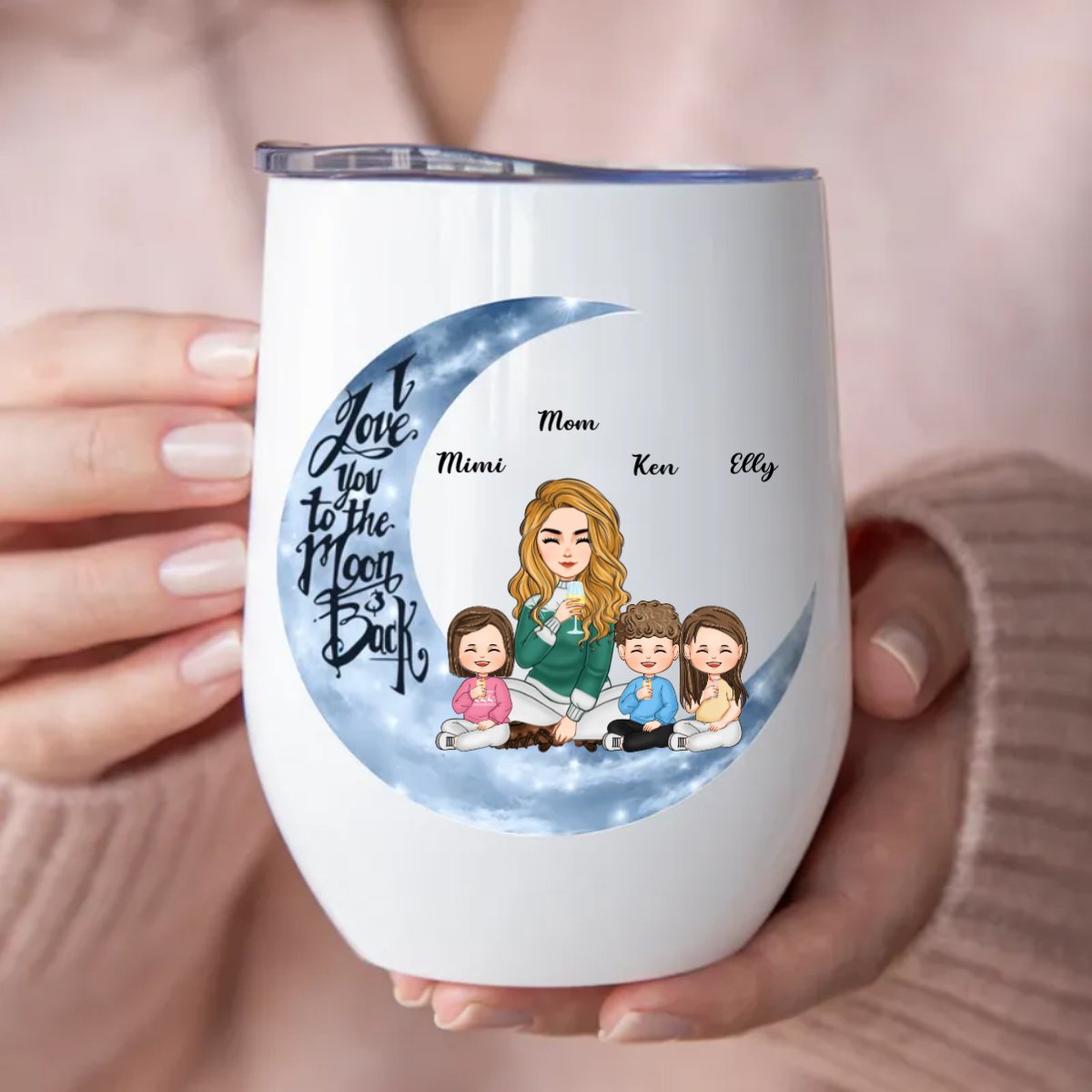 Mother - I Love You To The Moon And Back - Personalized Wine Tumbler (M1) - Makezbright Gifts