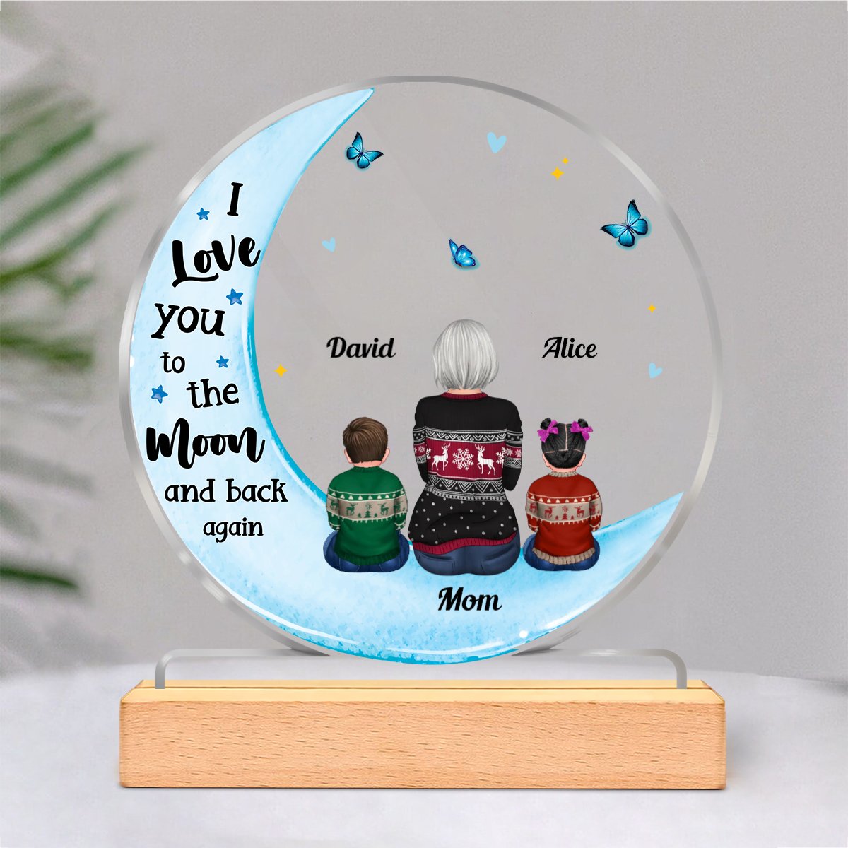 Mother - I Love You To The Moon & Back Again - Personalized Circle Acrylic Plaque (M11) - Makezbright Gifts