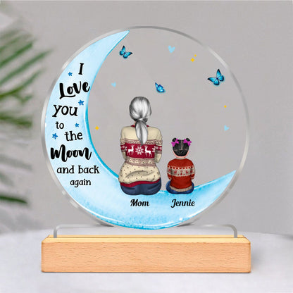 Mother - I Love You To The Moon & Back Again - Personalized Circle Acrylic Plaque (M11) - Makezbright Gifts