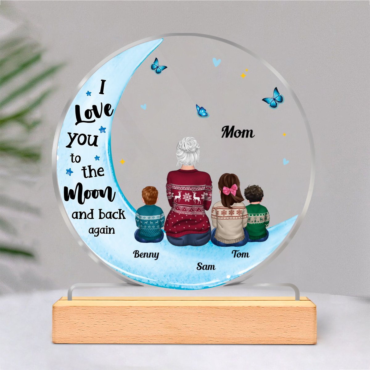 Mother - I Love You To The Moon & Back Again - Personalized Circle Acrylic Plaque (M11) - Makezbright Gifts