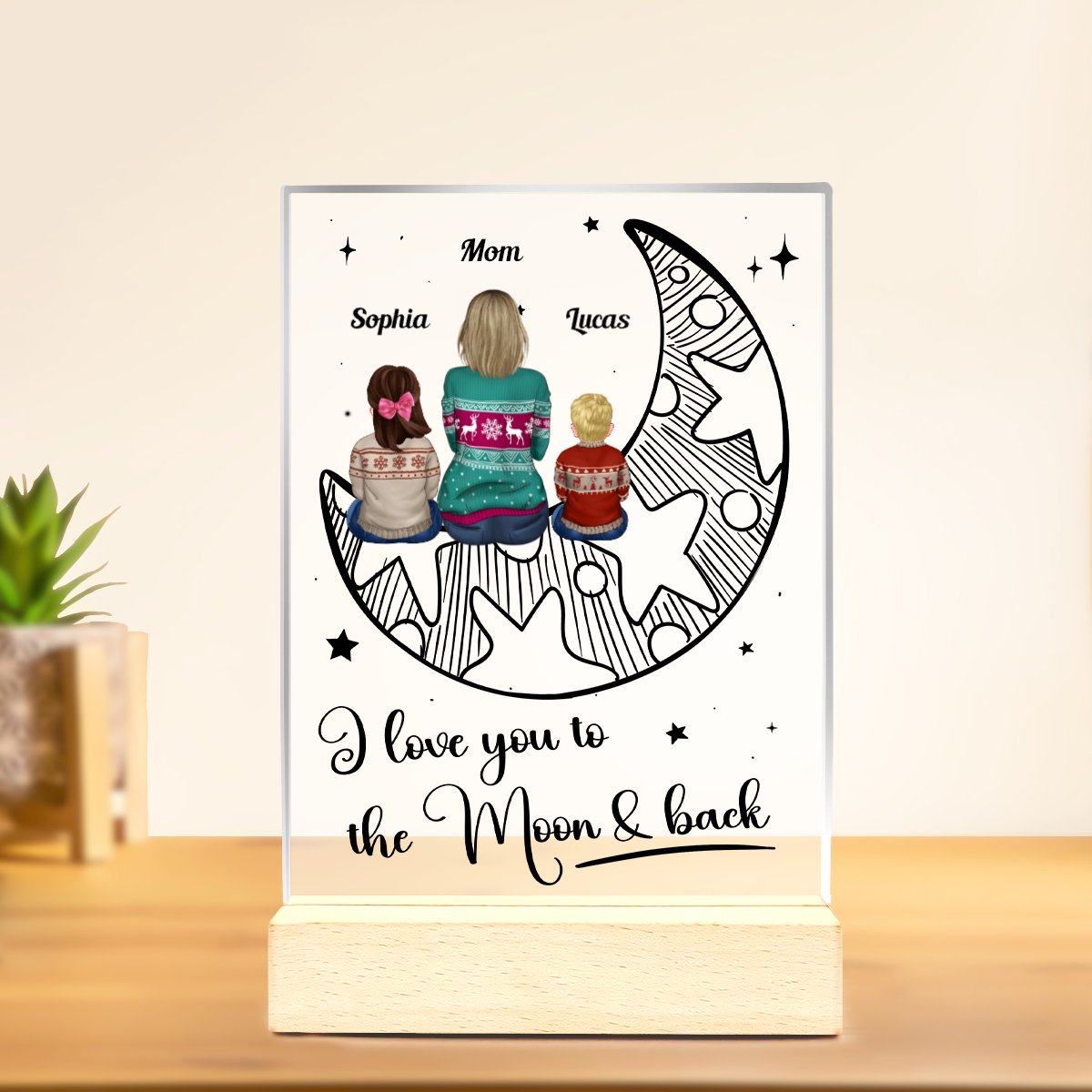 Mother - I Love You To The Moon & Back - Personalized Acrylic Plaque (M4) - Makezbright Gifts