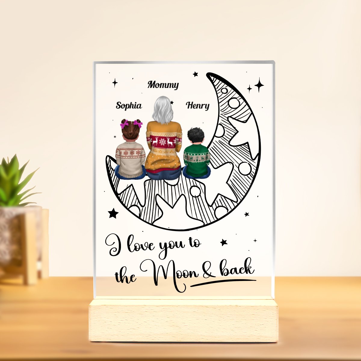 Mother - I Love You To The Moon & Back - Personalized Acrylic Plaque (M4) - Makezbright Gifts