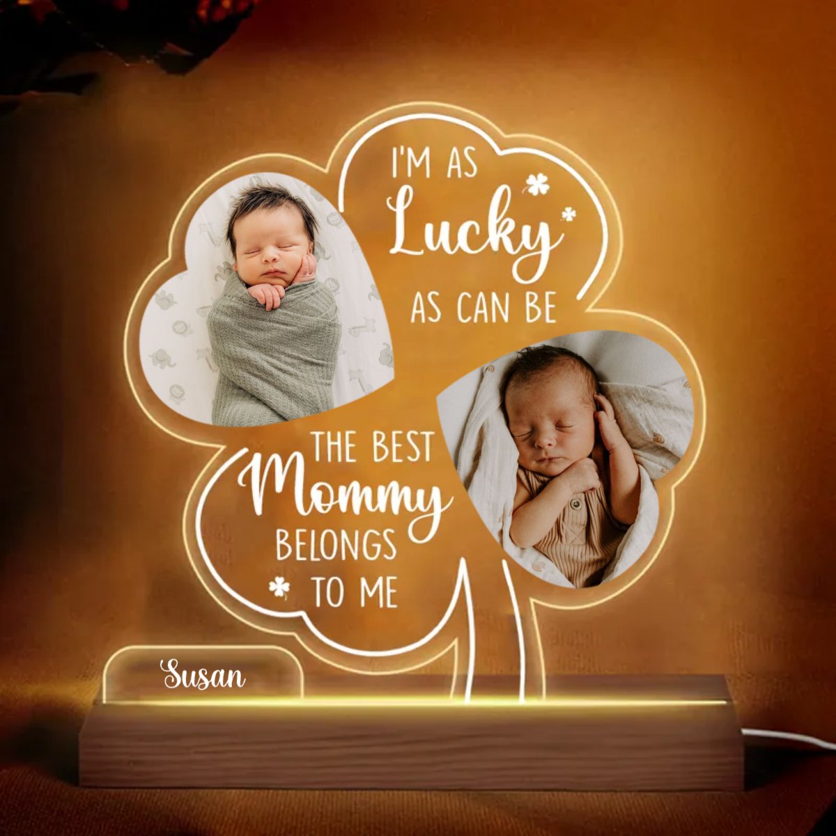 Mother - I'm As Lucky As Can Be - Personalized Plaque LED Lamp Night Light (HJ) - Makezbright Gifts