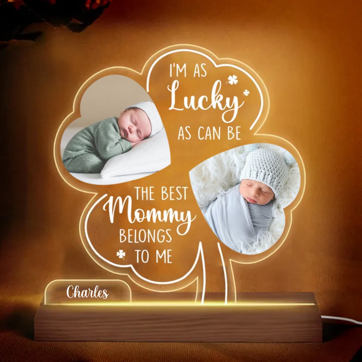 Mother - I'm As Lucky As Can Be - Personalized Plaque LED Lamp Night Light (HJ) - Makezbright Gifts