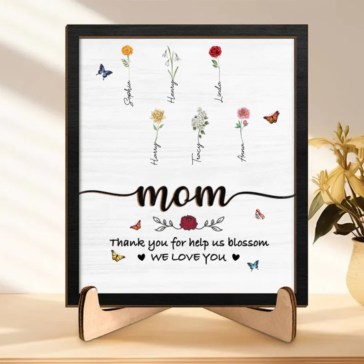 Mother - Mom Thank You For Helping Us Bloom - Personalized 2 - Layered Wooden Plaque With Stand (TL) - Makezbright Gifts