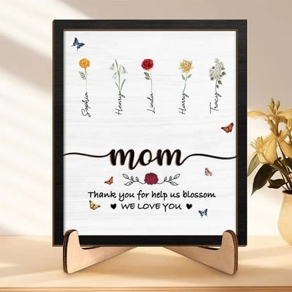 Mother - Mom Thank You For Helping Us Bloom - Personalized 2 - Layered Wooden Plaque With Stand (TL) - Makezbright Gifts