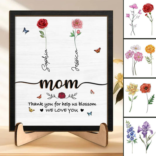 Mother - Mom Thank You For Helping Us Bloom - Personalized 2 - Layered Wooden Plaque With Stand (TL) - Makezbright Gifts