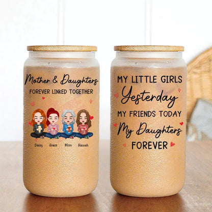 Mother - Mother And Daughters Forever Linked Together - Personalized Glass Can - Makezbright Gifts