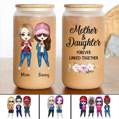 Mother - Mother & Daughter Forever Linked Together - Personalized Glass Can - Makezbright Gifts