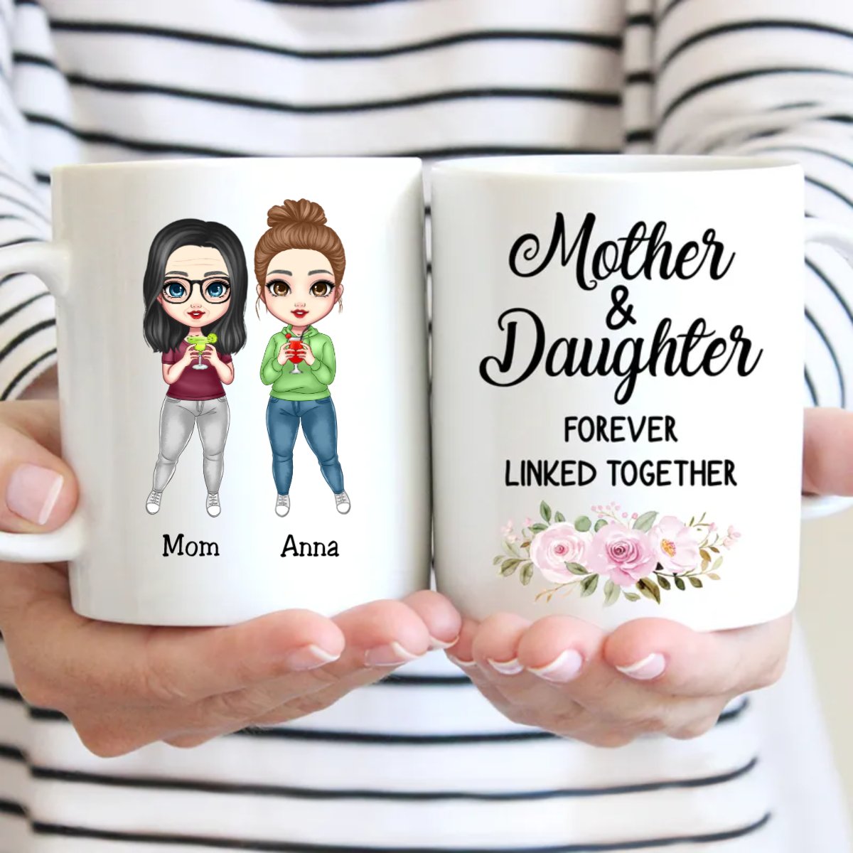 Mother - Mother & Daughter Forever Linked Together - Personalized Mug - Makezbright Gifts