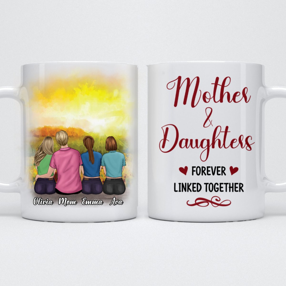 Mother - Mother & Daughters Forever Linked Together - Personalized Mug (Sunflower) - Makezbright Gifts