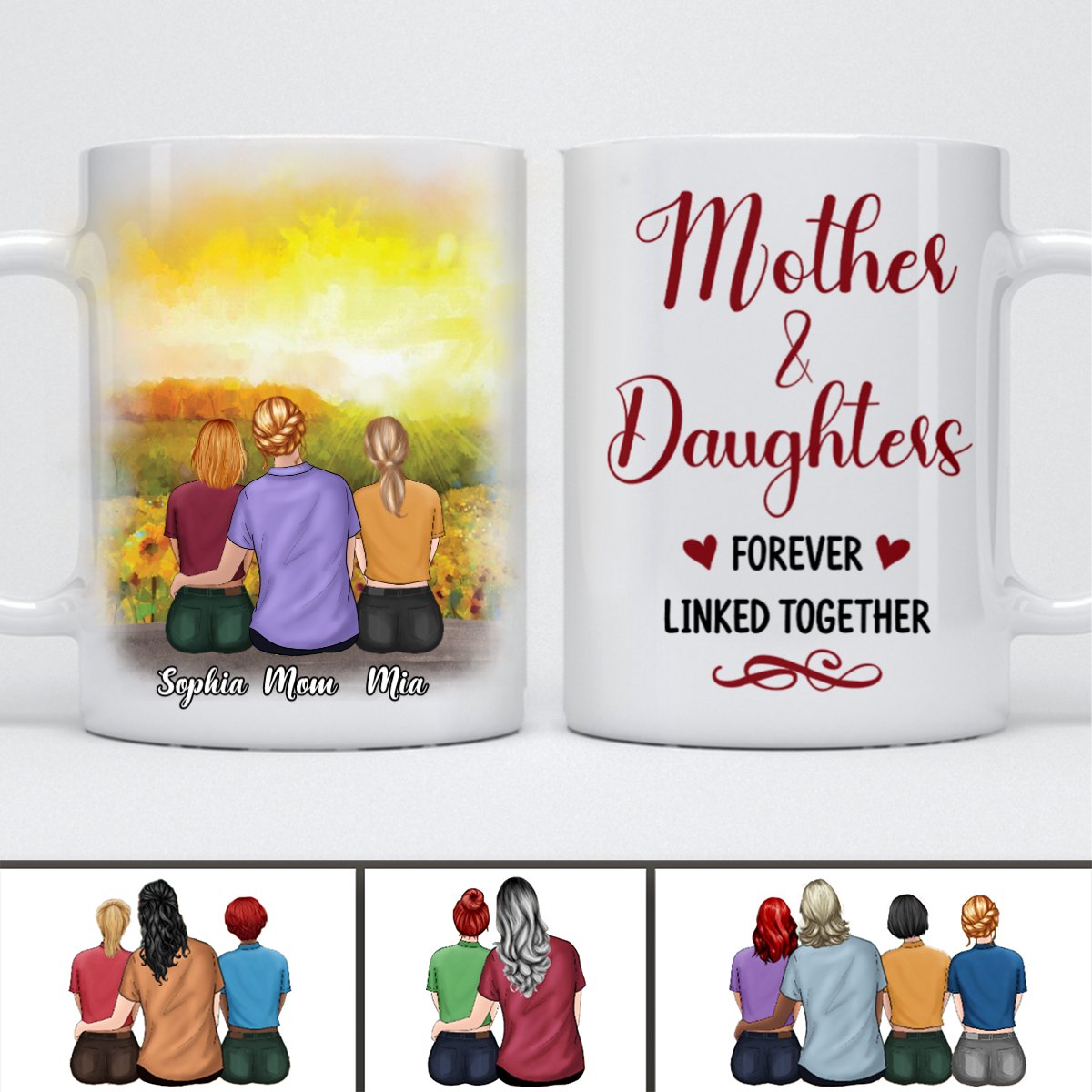 Mother - Mother & Daughters Forever Linked Together - Personalized Mug (Sunflower) - Makezbright Gifts