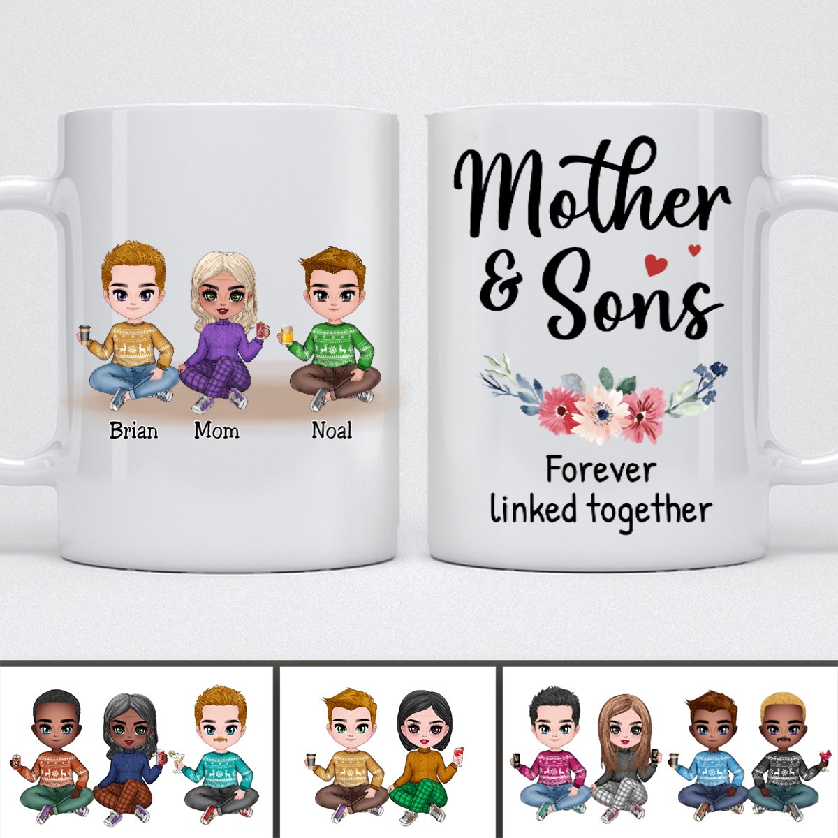 Mother & Sons Forever Linked Together - Personalized Mug - Makezbright Gifts