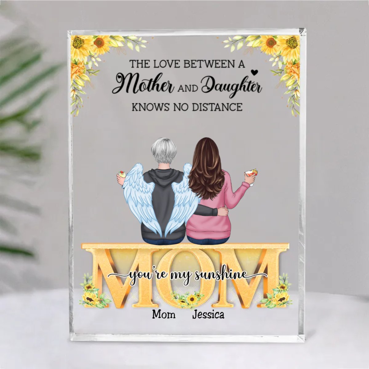 Mother - The Love Between A Mother & Daughters Knows No Distance - Personalized Acrylic Plaque - Makezbright Gifts