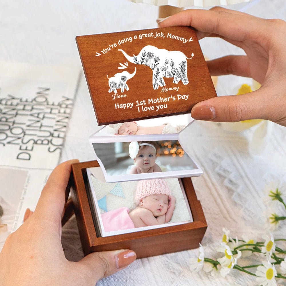 Mother - You're Doing A Great Job First Mother's Day - Personalized Wooden Photo Box (HJ) - Makezbright Gifts