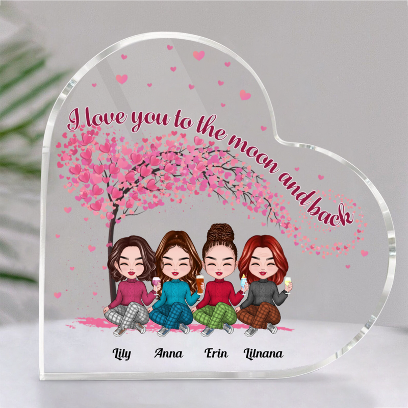 Family - I Love You To The Moon And Back - Personalized Acrylic Plaque (HEART)