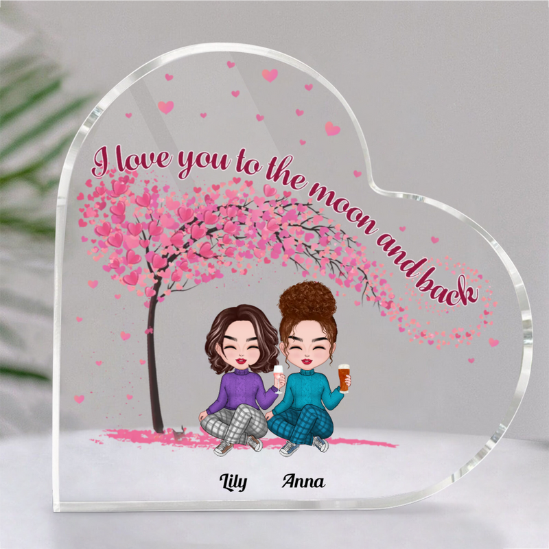 Family - I Love You To The Moon And Back - Personalized Acrylic Plaque (HEART)