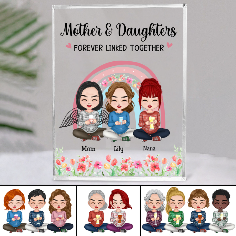 Mother - Mother Daughter Forever Linked Together Watercolor Style Women Floral Rainbow - Personalized Acrylic Plaque