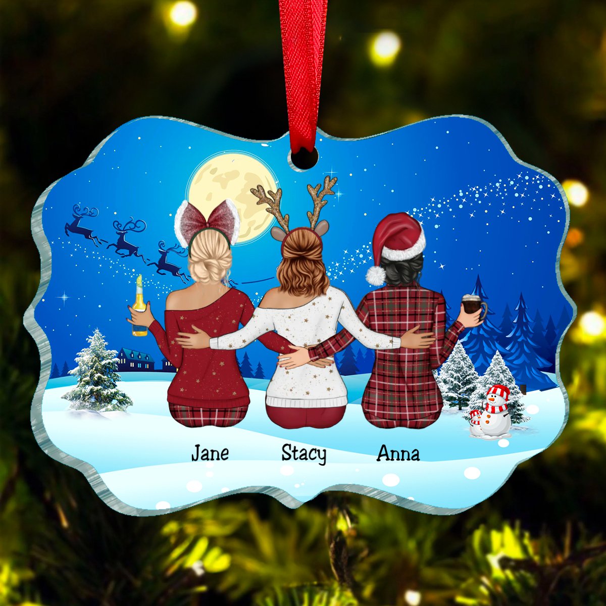 Personalized Christmas Ornament - Sisters Besties Gift Christmas Idea (moon) - Makezbright Gifts