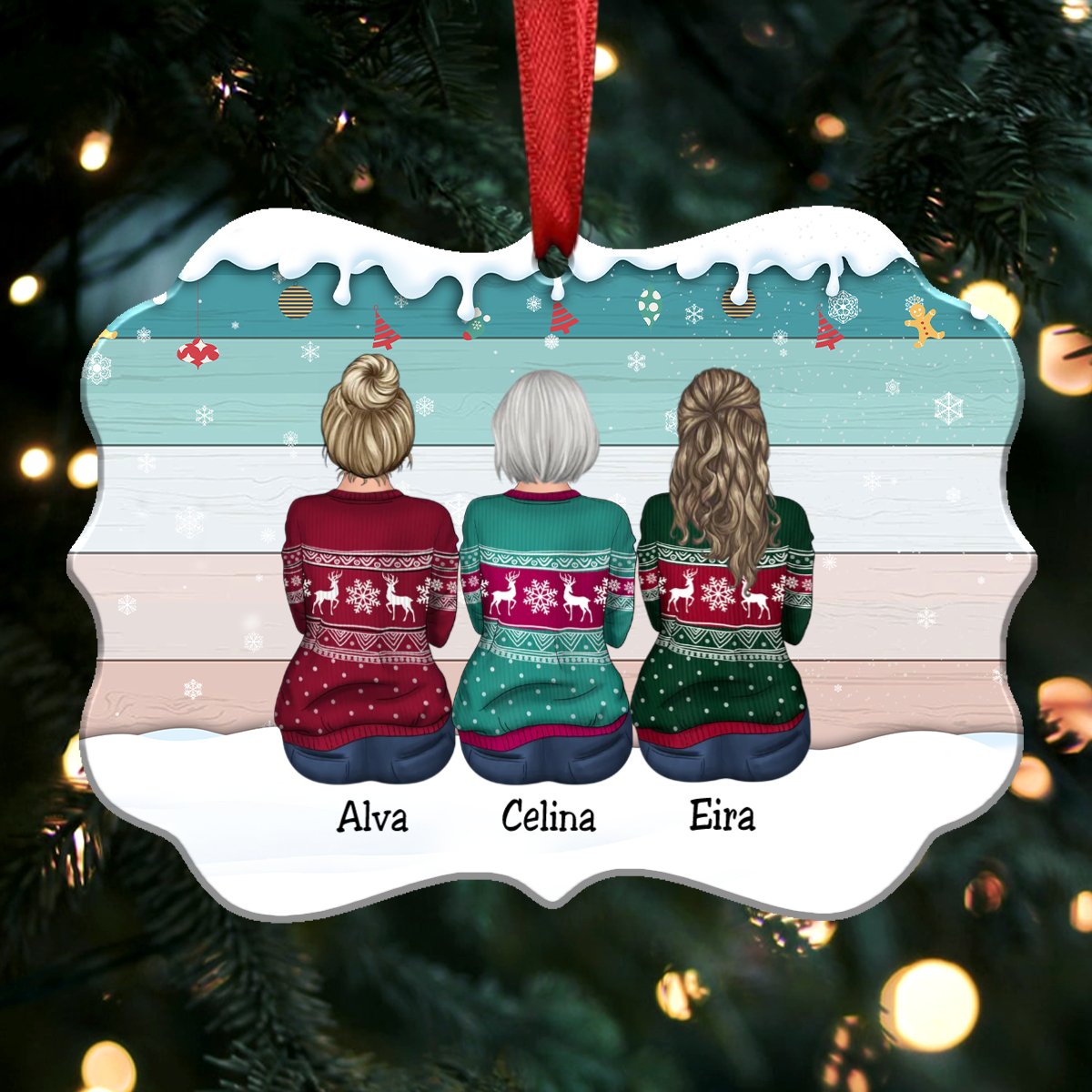 Personalized Christmas Ornament - Sisters Besties Gift Christmas Idea (pastel) - Makezbright Gifts