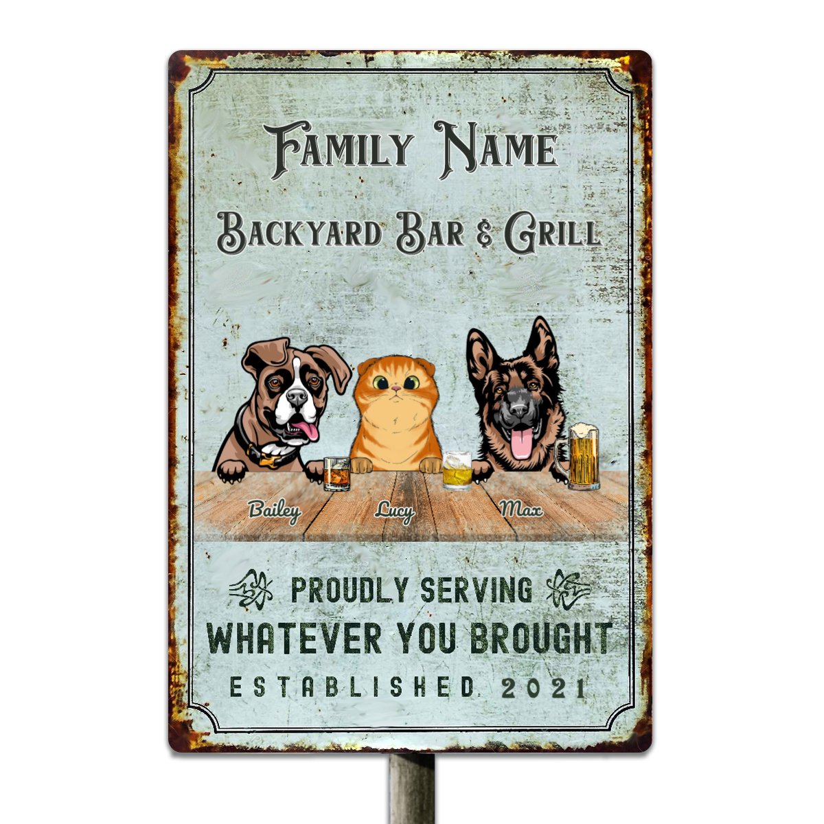 Personalized Custom Bar & Grill Dog/Cat Metal Sign - Makezbright Gifts