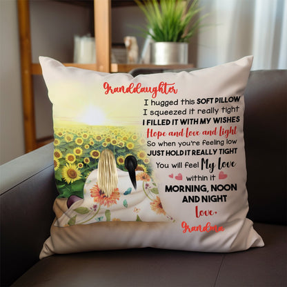 Personalized Gift To Daughter, Granddaughter Sunflower, Hugged This Soft Pillow, Custom Pillow - Makezbright Gifts