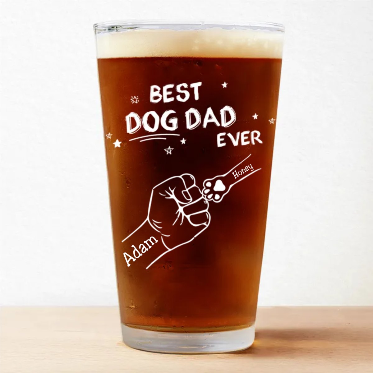 Pet Lovers - Best Dog Dad Ever Hand Punch - Personalized Pint Glass (TB) - Makezbright Gifts