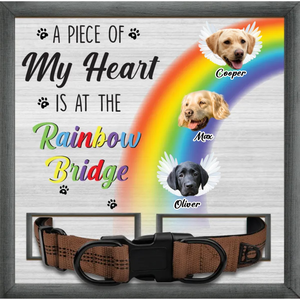 Pet Lovers - Custom Photo A Piece Of My Heart Is At The Rainbow Bridge - Personalized Pet Loss Sign, Collar Frame - Makezbright Gifts