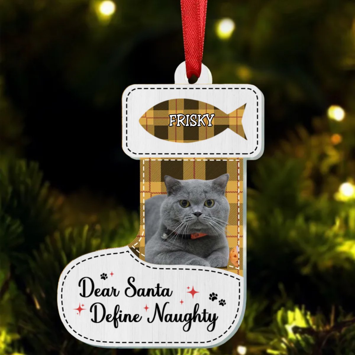 Pet Lovers - Dear Santa Define Naughty Flannel Background - Personalized Ornament - Makezbright Gifts