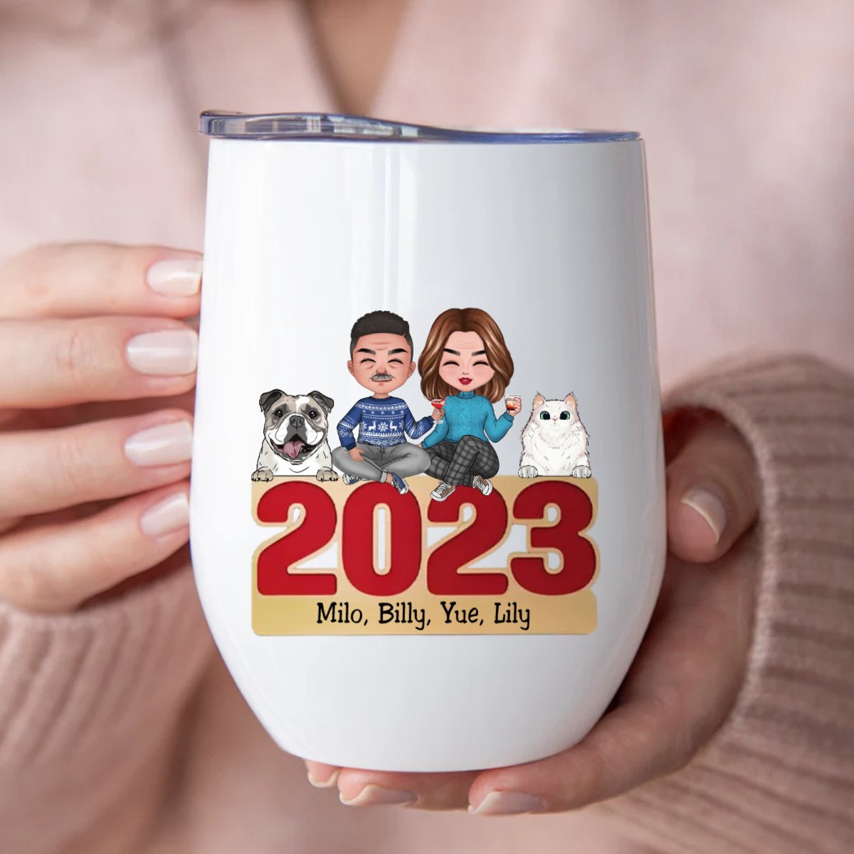 Pet Lovers - Happy Howlidays With All Our Love - Personalized Wine Tumbler (LH) - Makezbright Gifts